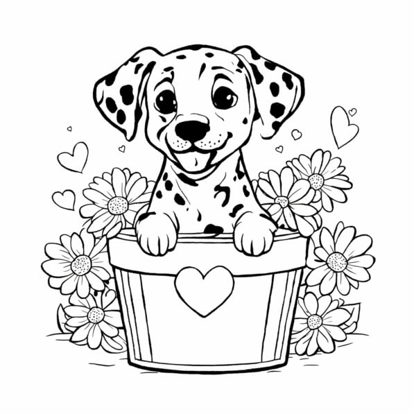 Download Dalmatian Puppy Surrounded by Flowers Coloring pages Online ...