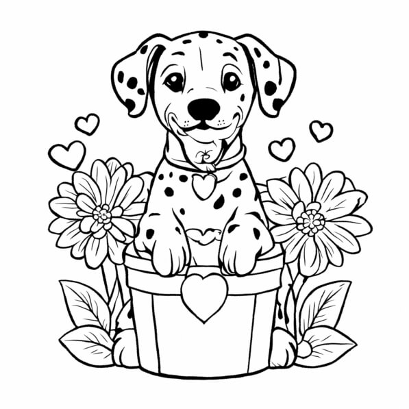 Download Cheerful Dalmatian Dog in Flower Pot Coloring pages Online ...