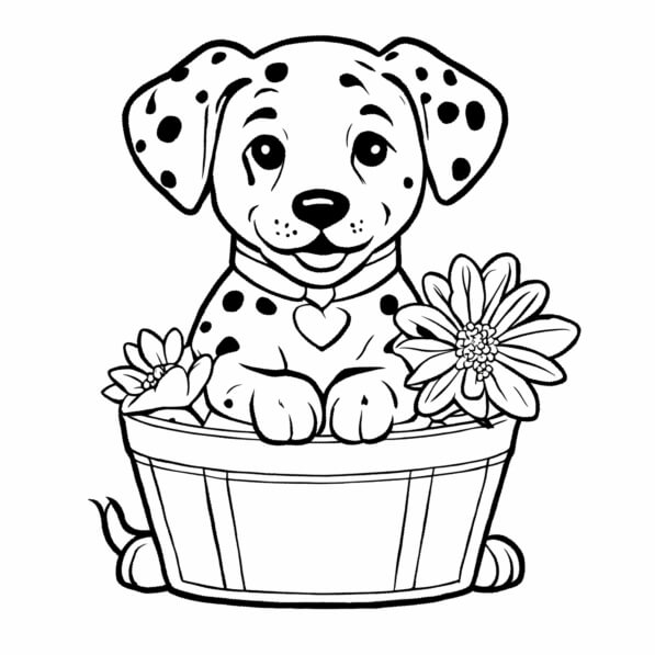 Download Adorable Dalmatian Puppy in a Flower Pot Coloring pages Online ...