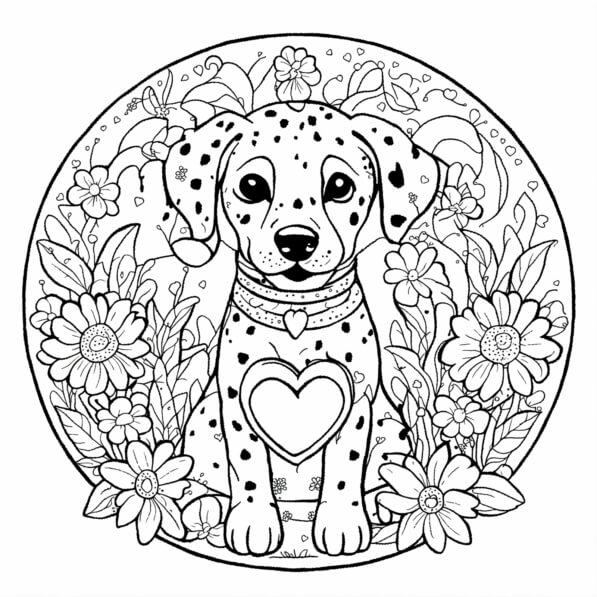 Download Dalmatian Dog Coloring Page with Flowers Coloring pages Online ...