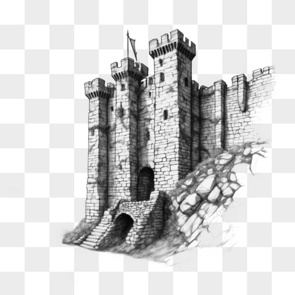 Descarga Castillo Medieval en una Colina Rocosa Bocetos En Línea ...