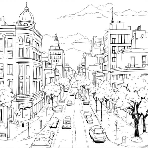 Baixe Ilustração de Rua da Cidade em Preto e Branco Colorir páginas ...