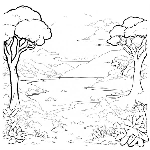 Baixe Paisagem Natural Serena para Colorir Colorir páginas - Creative ...