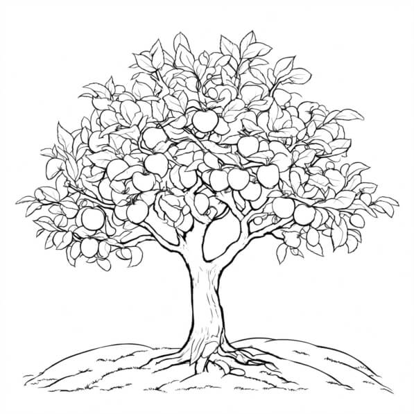 Download Illustrated Apple Tree with Ripe Apples Coloring pages Online ...