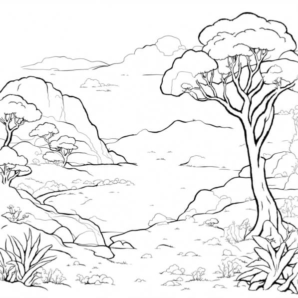Download Nature Landscape Illustration with Trees and Water Coloring ...