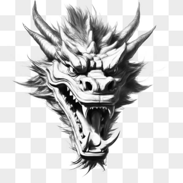 Download Fierce Dragon Head Illustration in Black and White Sketches ...