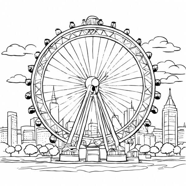 Download Ferris Wheel Against a City Skyline Coloring pages Online ...