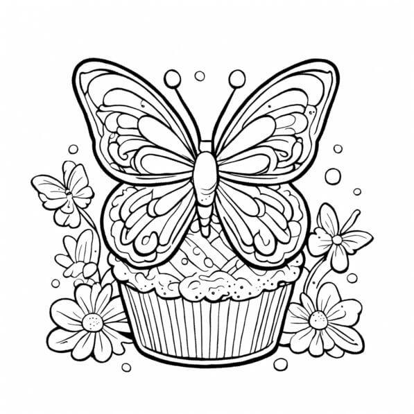 Download Butterfly Cupcake Coloring Page Coloring pages Online ...