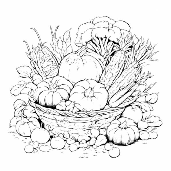 Download Cornucopia Overflowing with Fruits and Vegetables Coloring ...
