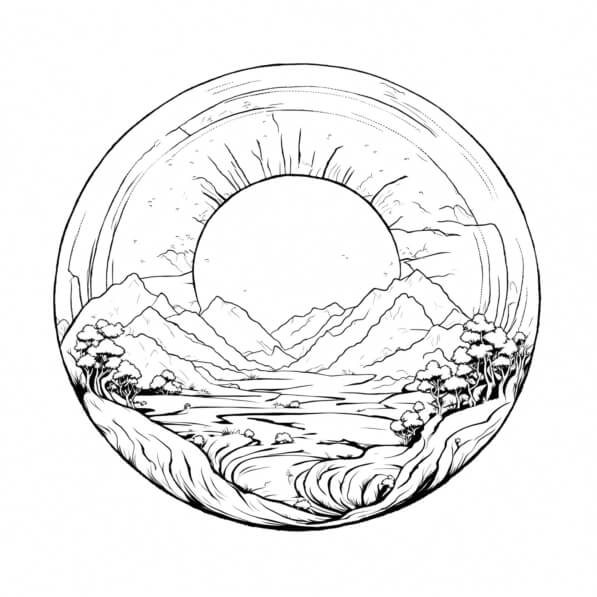 Download Tranquil Landscape Line Drawing Coloring pages Online ...