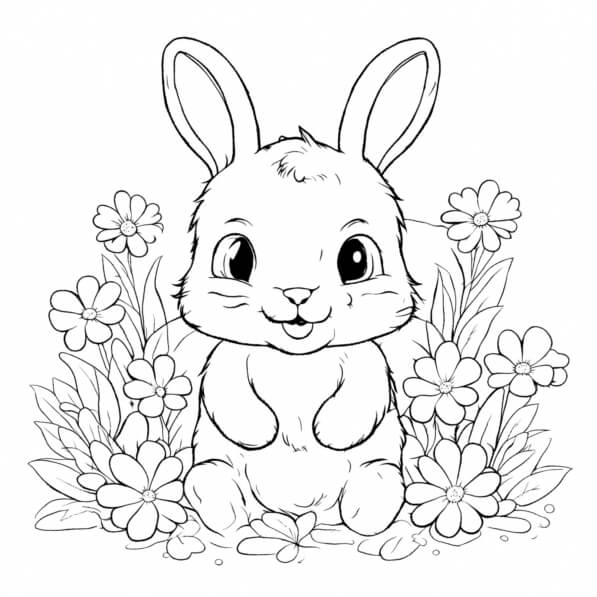 Download Cute Cartoon Rabbit Surrounded by Flowers Coloring pages ...