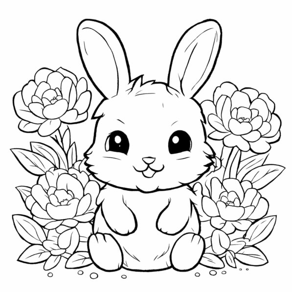 Template Coluring Rabbit With Flowers Download Cute Rabbit Surrounded by Flowers Coloring pages Online ...