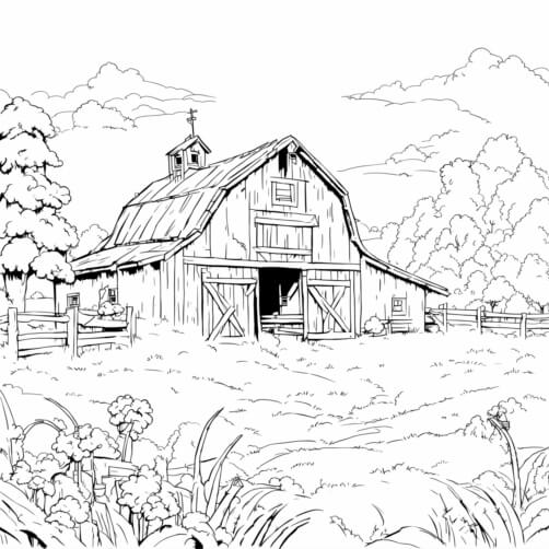 Download Charming Barn in a Pastoral Setting Coloring pages Online ...