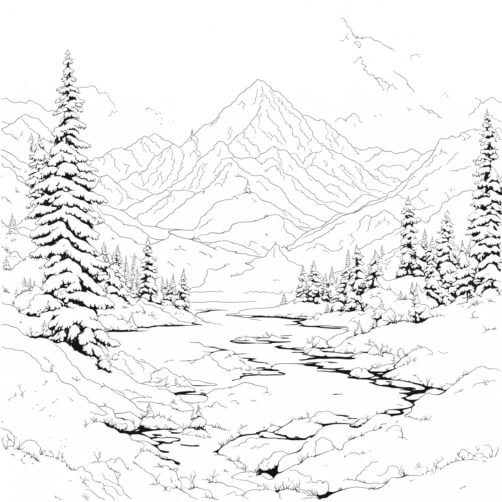 Download Black and White Mountain Landscape Coloring pages Online ...