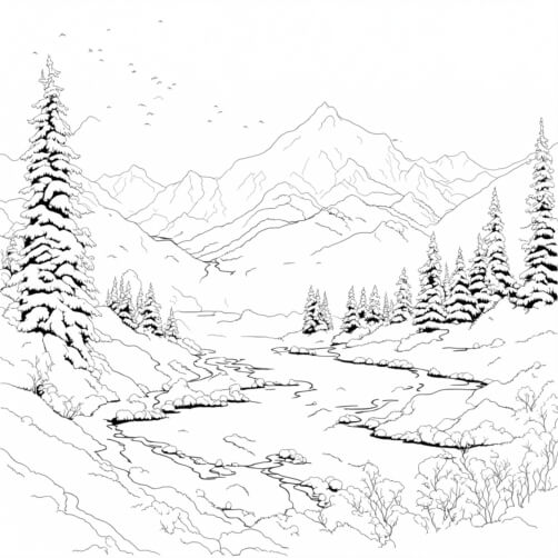 Download Black and White Mountain Landscape Coloring pages Online ...
