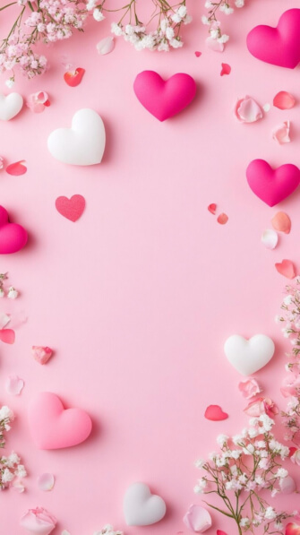 Download Romantic Heart Arrangement with Flowers on Pink Background ...