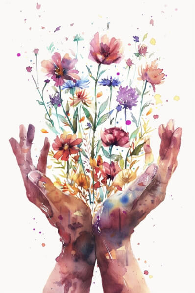 Download Hands Holding Colorful Flowers in Watercolor Backgrounds ...