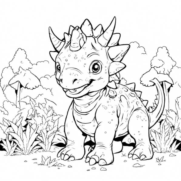Download Cartoon Dinosaur in Prehistoric Landscape Coloring pages ...