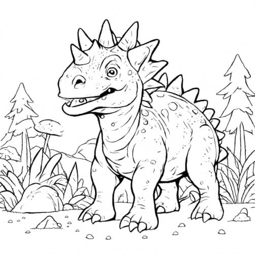 Download Cartoon Dinosaur in Prehistoric Landscape Coloring pages ...