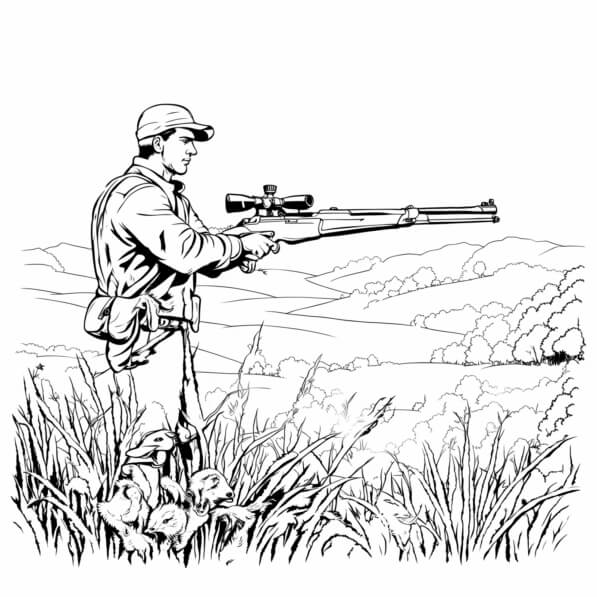 Hunter Colouring Download Hunter Aiming a Rifle in a Field Coloring pages Online ...