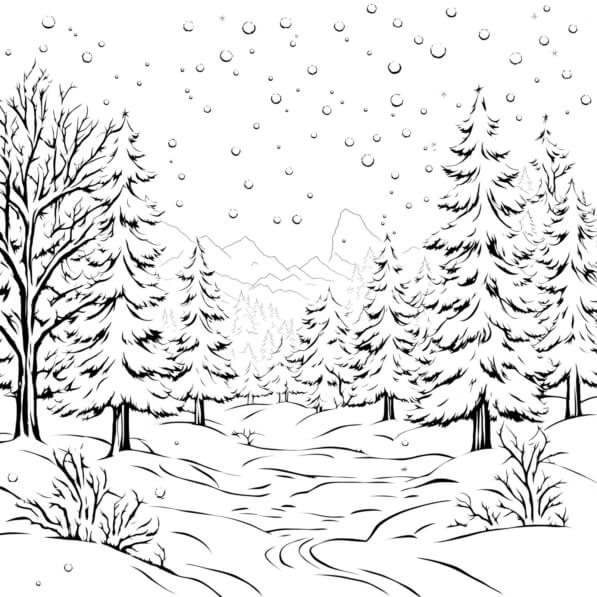 Download Winter Landscape with Snow-Covered Trees and Mountains ...