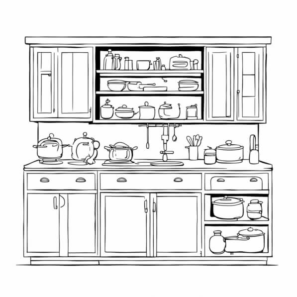 Download Line Drawing of Kitchen Interior Coloring pages Online ...