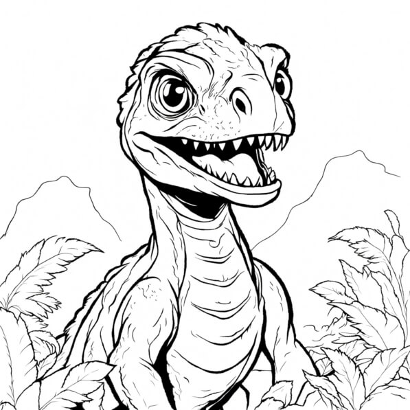 Download Cheerful Dinosaur in a Prehistoric Landscape Coloring pages ...