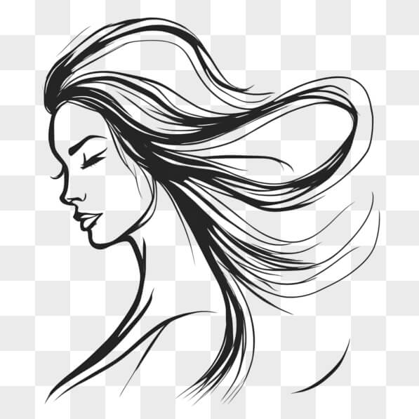 Download Stylized Illustration of a Woman with Flowing Hair Sketches ...