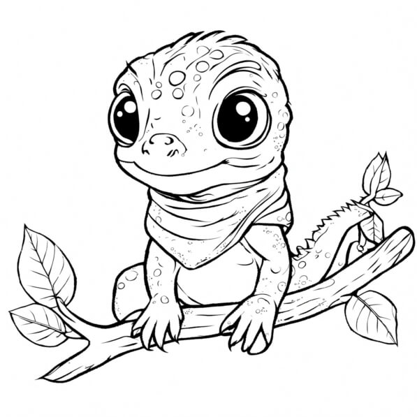 Download Cartoon Lizard Character on a Branch Coloring pages Online