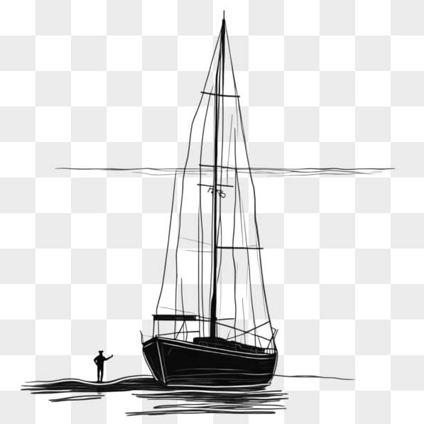 Download Sailboat and Shoreline in Line Drawing Sketches Online ...