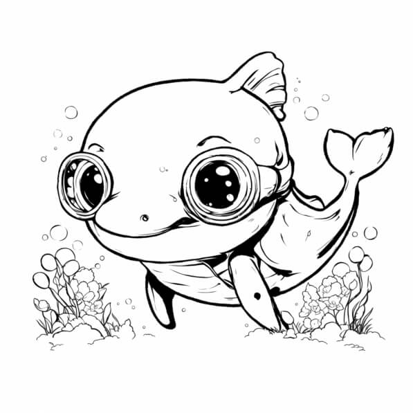 Download Cartoon Fish with Goggles Swimming Coloring pages Online ...