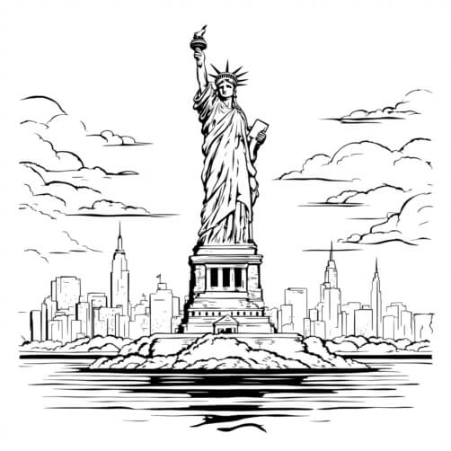 Download Statue of Liberty with New York City Skyline Coloring pages ...