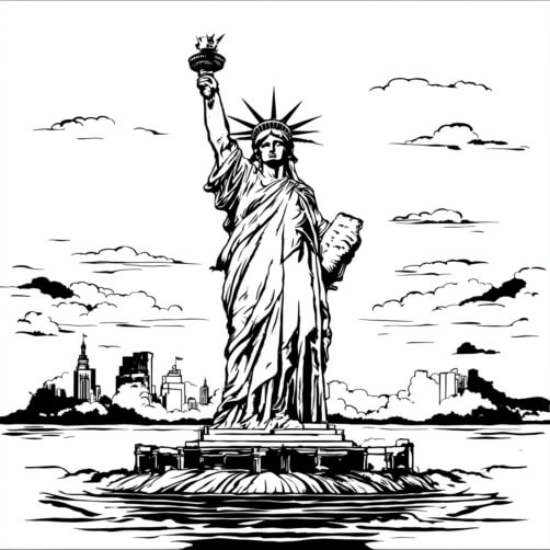 Download Statue of Liberty with New York City Skyline Coloring pages ...