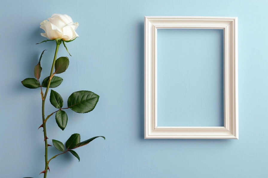 Download White Rose and Empty Frame on Blue Background Mockups Online ...