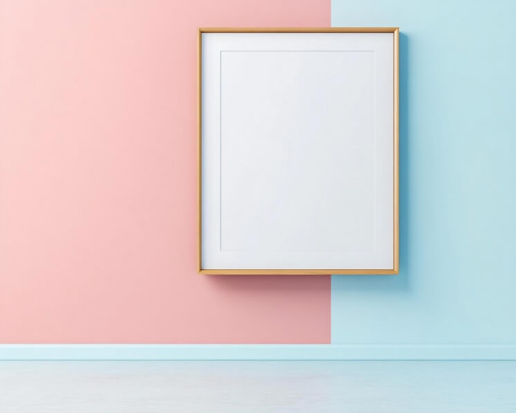 Baixe Moldura Minimalista em Parede Colorida Mockups - Creative Fabrica