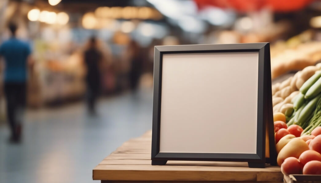 Download Blank Sign Frame in a Market with Fresh Produce Mockups Online ...