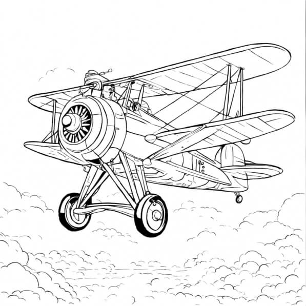 Descarga Biplano Vintage en Vuelo Sobre Nubes Páginas para colorear En ...