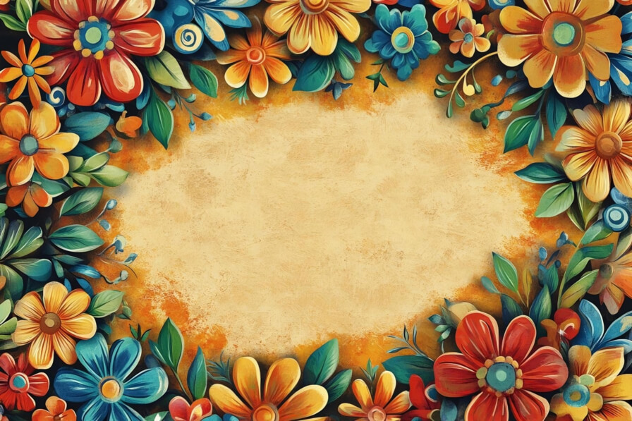 Download Colorful Floral Border with Beige Background Backgrounds ...