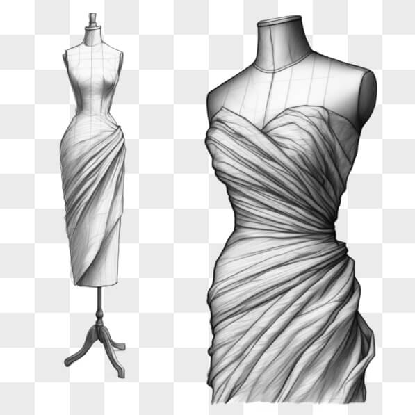 Scarica Schizzo di moda di un vestito drappeggiato su manichino Schizzi ...