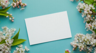 Blank Card Surrounded by Flowers on Turquoise Background Patterns Blank Card Surrounded by Flowers on Turquoise Background Patterns thumbnail