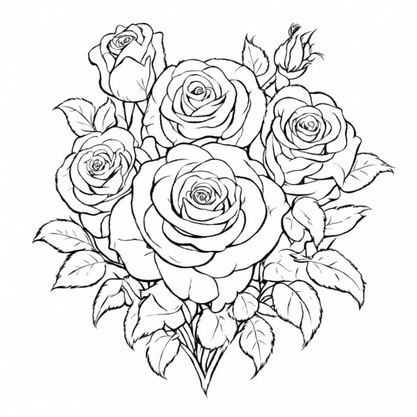 Download Bouquet of Roses - Line Drawing for Coloring Coloring pages ...