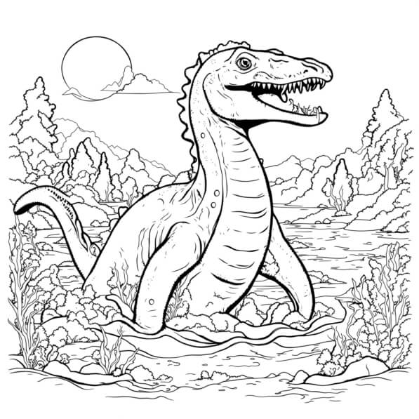 Download Dinosaur in Water with Prehistoric Landscape Coloring pages ...