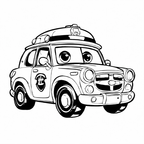 Download Cartoon Police Car Coloring pages Online - Creative Fabrica