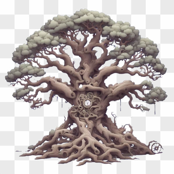 Download Stylized Tree with Clock and Gears Cartoons Online - Creative ...