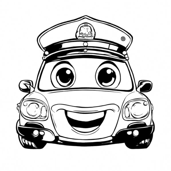 Download Cartoon Police Car Coloring pages Online - Creative Fabrica