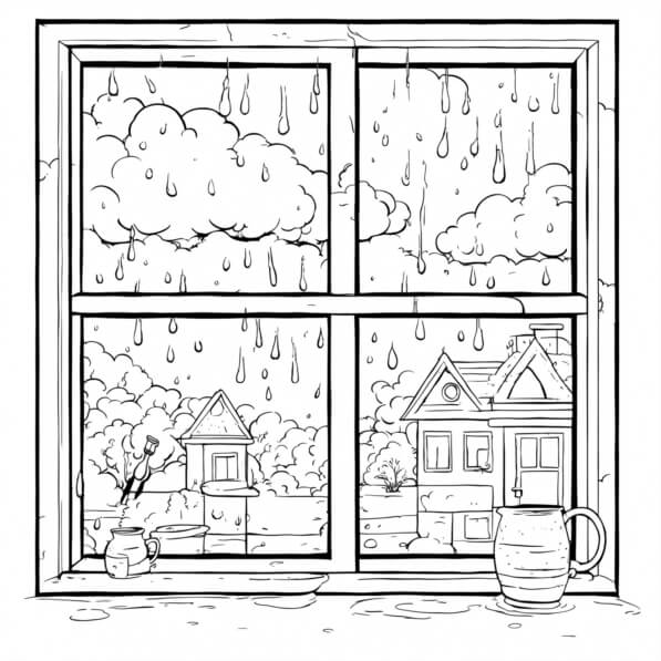 Download Rainy Day View from a Window Coloring pages Online - Creative ...