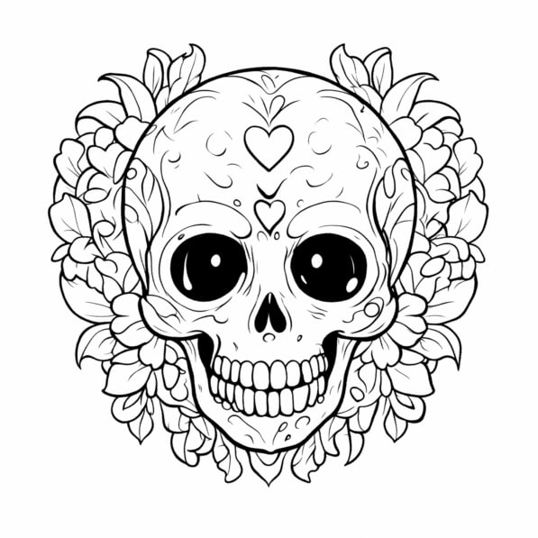Download Floral Skull Illustration Coloring pages Online - Creative Fabrica