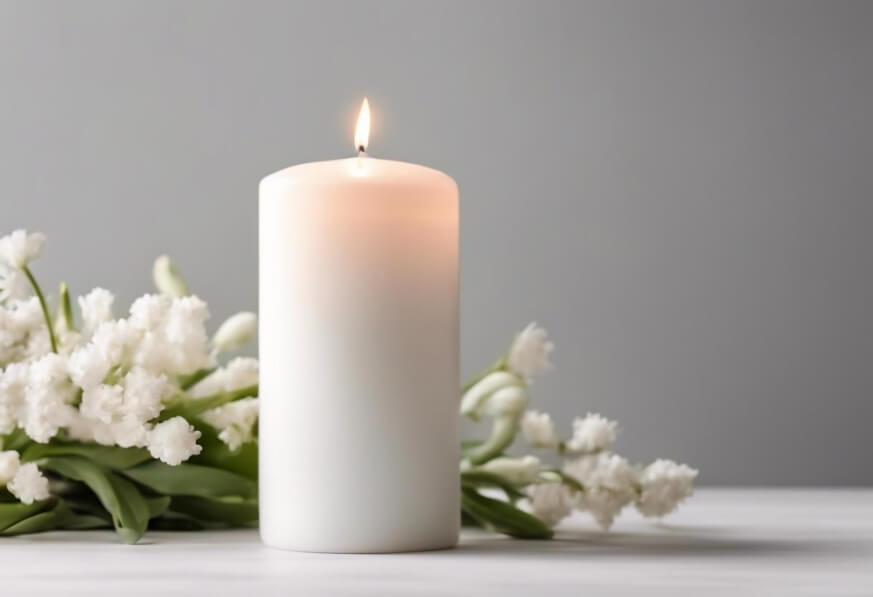 Baixe Vela Branca Acesa com Flores Mockups - Creative Fabrica