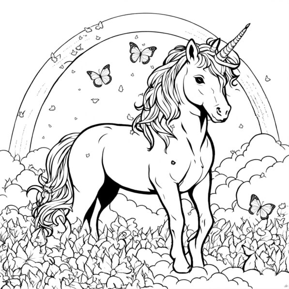 Download Majestic Unicorn in a Whimsical Landscape Coloring pages ...