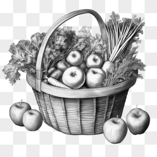 Descarga Ilustración de una cesta de verduras y frutas Bocetos En Línea ...